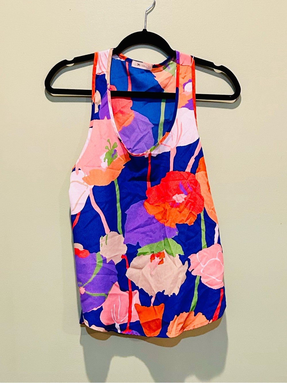 Everly Floral Racerback Tank Top in Royal Blue, Pink and Orange